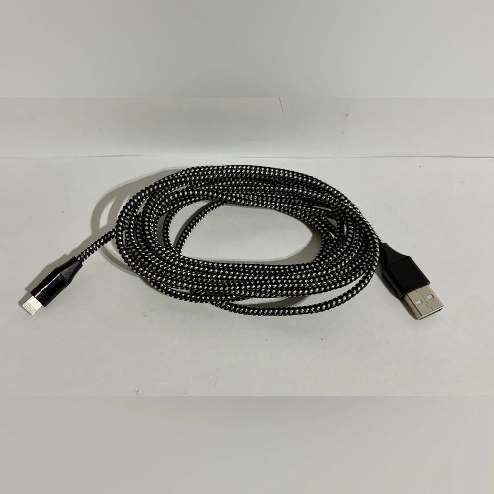USB-A 8 Pin USB Phone Charger Charging 10 ft Cable Sync Cord iPhone iPad Black